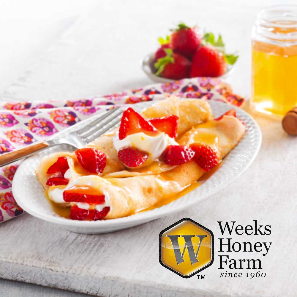 Summer on a Plate! Strawberry Crepes with Honey Suzette Sauce – Weeks Honey Farm