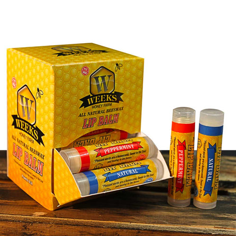 Weeks All Natural Beeswax Lip Balms; Singles, Twin Packs, Case | Natural and Peppermint - Case of 24 | Lip Balm from Weeks Honey Farm, Inc.
