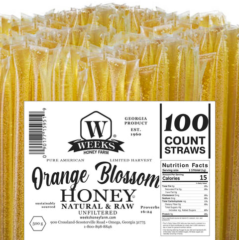 Raw Honey Straws | Orange Blossom, Wildflower, Raspberry Honey | Weeks Honey Farm