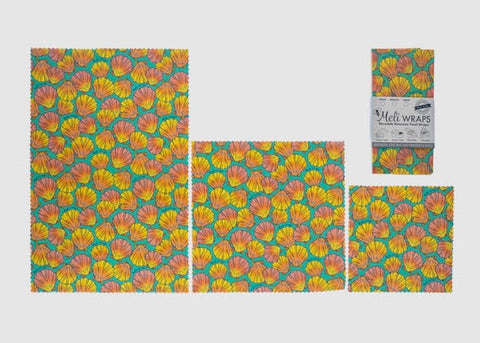 Beeswax Food Wrap - Sunrise Shell Print | | beeswax Wraps from Meli Wraps