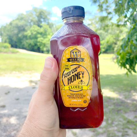 All-Natural Pure Raw Clover Honey - Sweet, Light, & Nutrient-Rich, No Additives, Sourced from American West Clover Fields Honey from Weeks Honey Farm, Inc. http://www.WeeksHoneyFarm.com