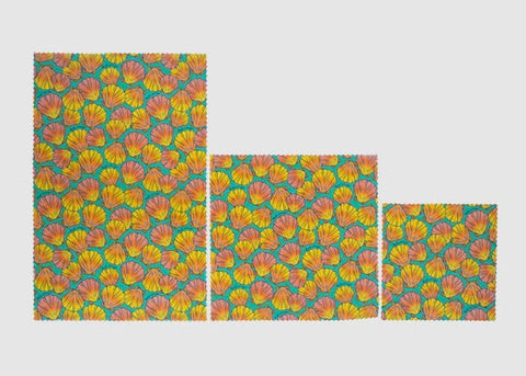 Beeswax Food Wrap - Sunrise Shell Print | | beeswax Wraps from Meli Wraps