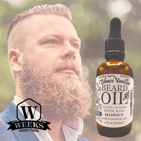 Tobacco Vanilla Beard Oil with Honey will Soften and Nourish (2 fl oz) - Cosmetics - Only $14.99! Order now at Weeks Honey Farm Fast shipping and excellent customer service.