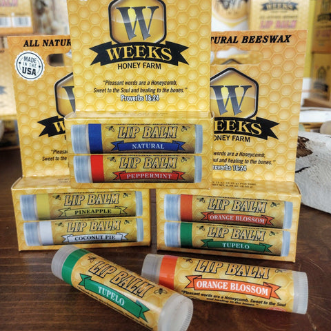 Weeks All Natural Beeswax Lip Balms; Singles, Twin Packs, Case Lip Balm from Weeks Honey Farm, Inc. http://www.WeeksHoneyFarm.com