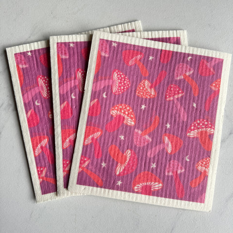 Purple Mushroom Swedish Dish Cloth Set of 3 | | from Meli Wraps