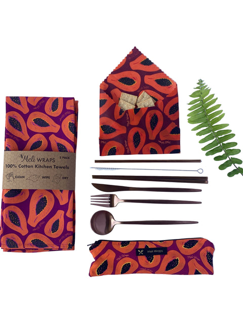 Papaya Kitchen Towel Set of 2 100% Cotton | | from Meli Wraps