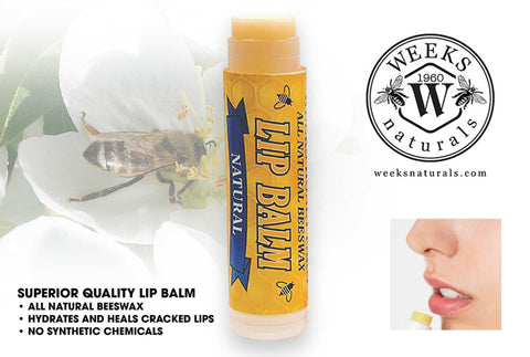 Weeks All Natural Beeswax Lip Balms; Singles, Twin Packs, Case | Natural Single Balm | Lip Balm from Weeks Honey Farm, Inc.
