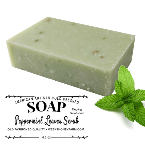 Handmade Cold Pressed Artisan Soaps- Assorted Fragrances, 4.5 oz Each | Peppermint Leaves | Soaps from Weeks Honey Farm, Inc.