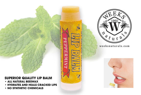 Weeks All Natural Beeswax Lip Balms; Singles, Twin Packs, Case | Peppermint Single Balm | Lip Balm from Weeks Honey Farm, Inc.