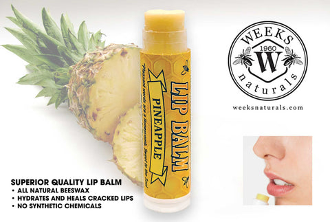 Weeks All Natural Beeswax Lip Balms; Singles, Twin Packs, Case | Pineapple Single Balm | Lip Balm from Weeks Honey Farm, Inc.