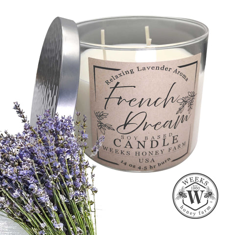 Weeks Premium Soy Candles; 3 Wick | French Dream | Gifts from Weeks Honey Farm, Inc.