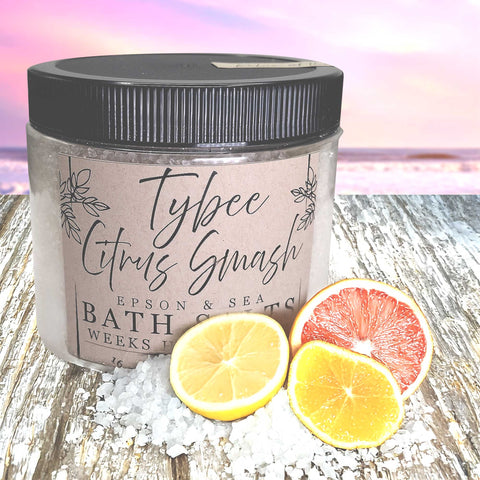 Weeks Honey Farm Southern Bath Salts; 16oz | Tybee Citrus Smash | Soaps from Weeks Honey Farm