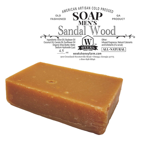 Handmade Cold Pressed Artisan Soaps- Assorted Fragrances, 4.5 oz Each | Sandalwood (Men) | Soaps from Weeks Honey Farm, Inc.
