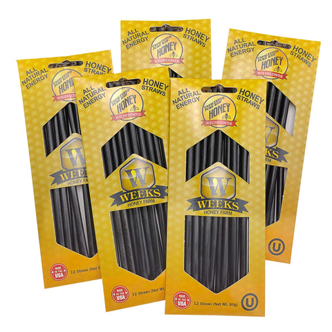 Pure Wildflower Honey Straws; 12 Count | Wildflower Straws Value 5 Pack (60 straws) | Honey from Weeks Honey Farm, Inc.