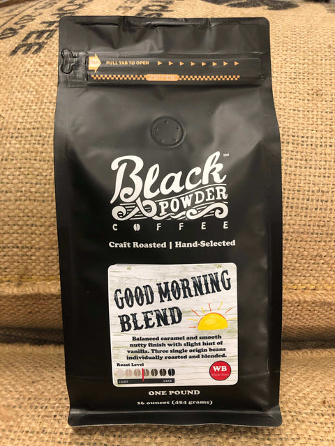 Good Morning Blend Coffee | Medium Roast Blends from Black Powder Coffee http://www.WeeksHoneyFarm.com