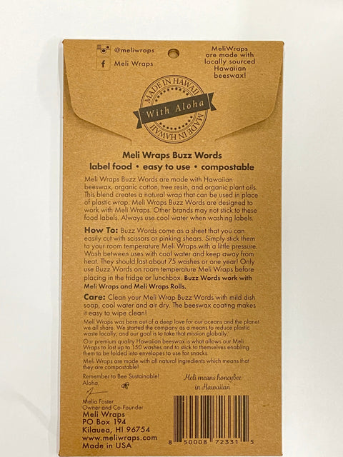 Buzz Words- Beeswax Wrap Food Labels | | Accessories from Meli Wraps