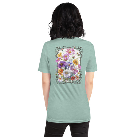 Womens Floral Wildflowers, 1960 Soft Fit T shirt | Heather Prism Dusty Blue | Apparel & Accessories from Weeks Honey Farm