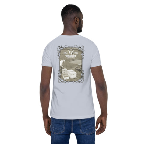 A Farmer and His Bees, 1960 Soft Fit Unisex t-shirt | | Apparel & Accessories from Weeks Honey Farm