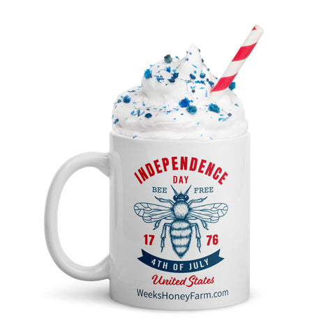 Bee Free Independence Day White Mug Mug from Weeks Honey Farm, Inc. http://www.WeeksHoneyFarm.com