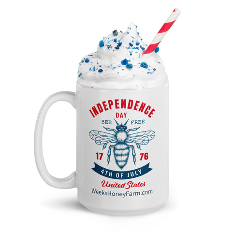 Bee Free Independence Day White Mug Mug from Weeks Honey Farm, Inc. http://www.WeeksHoneyFarm.com