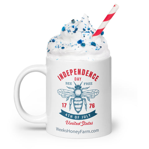 Bee Free Independence Day White Mug Mug from Weeks Honey Farm, Inc. http://www.WeeksHoneyFarm.com