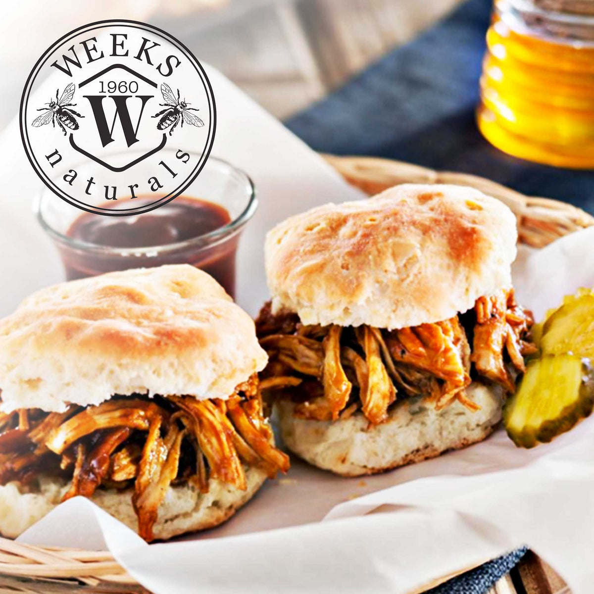 Pulled Honey BBQ Chicken Biscuit Sandwiches