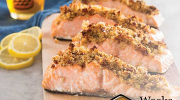 Glazed honey Pecan Salmon has our mouth drooling...