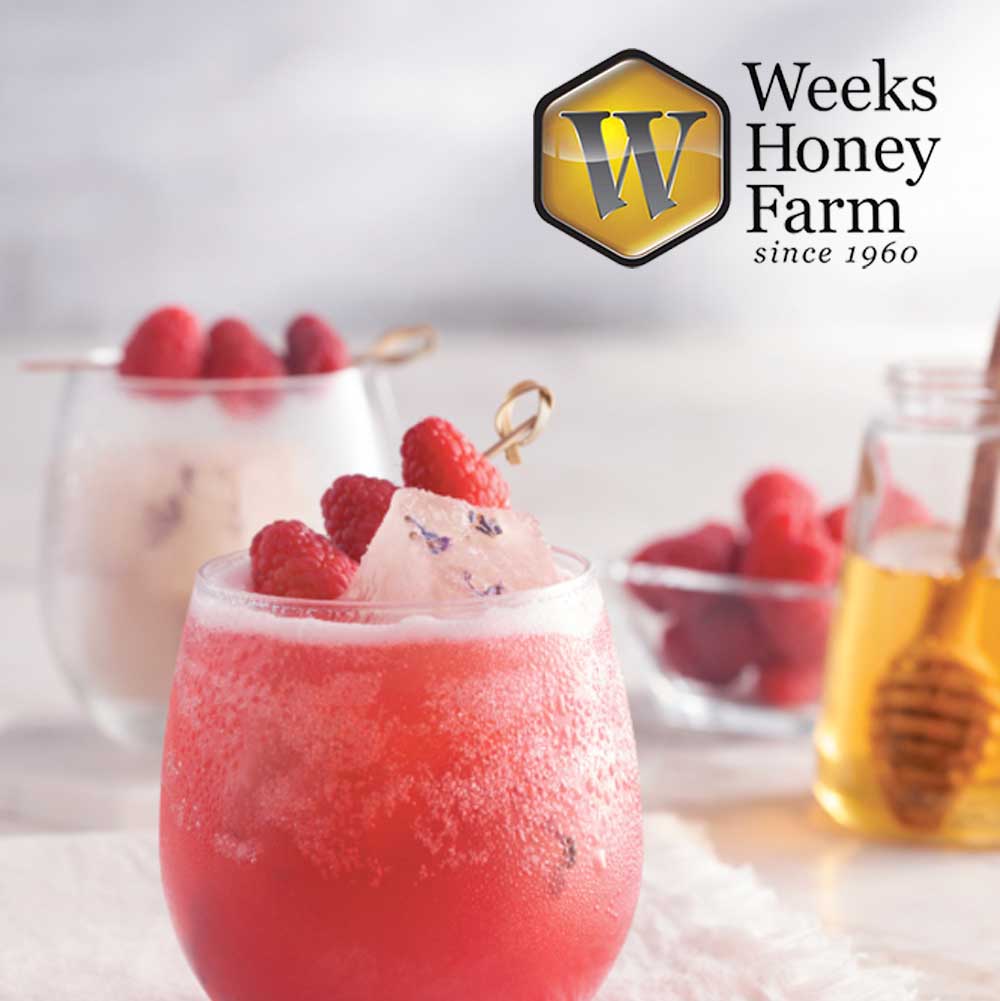 Raspberry Lime Fizz with Lavender Honey Ice