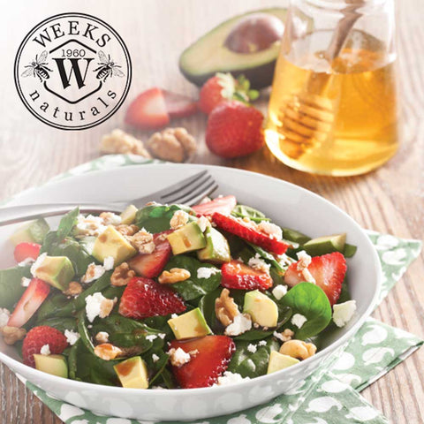 Avocado Strawberry Spinach Salad with Honey Balsamic Dressing
