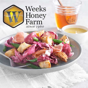 Deliciously Cool! Radicchio and Prosciutto Salad with Honey Poppyseed Vinaigrette and Weeks Honey-Toasted Croutons