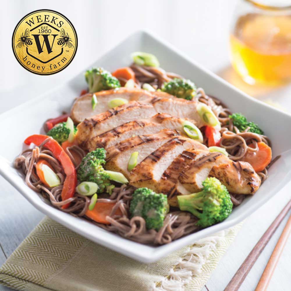 Asian-Style Noodles with Spicy Honey Grilled Chicken