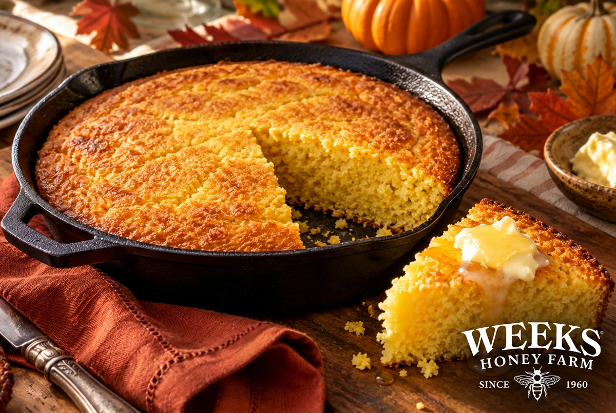 Golden Skillet Cornbread with Whipped Weeks Gallberry Honey Butter | Thanksgiving