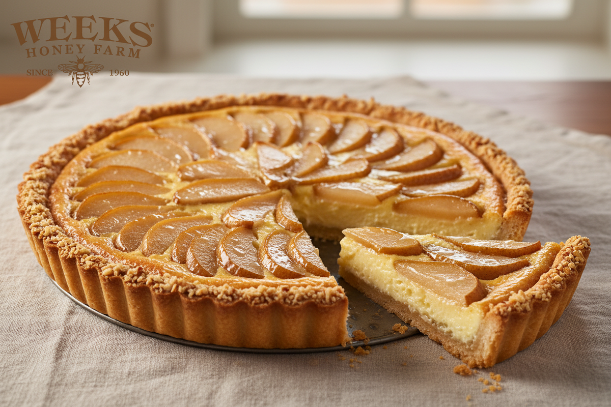 Pear and Honey Custard Tart with Almond Crust