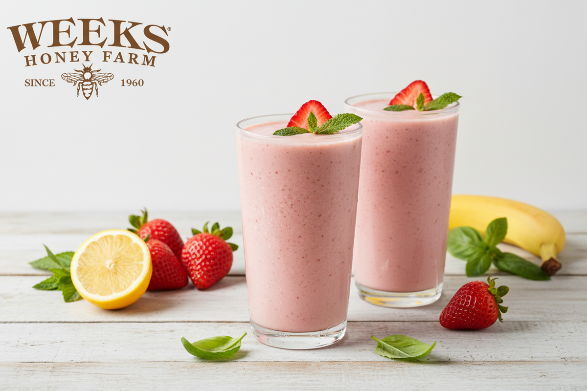 Strawberry Banana Honey Smoothie with Basil and Mint