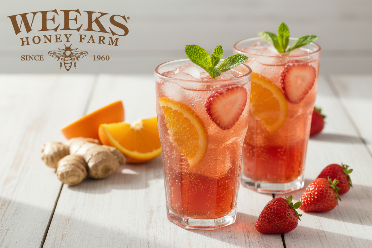 Sparkling Strawberry Orange Ginger Honey Fizz