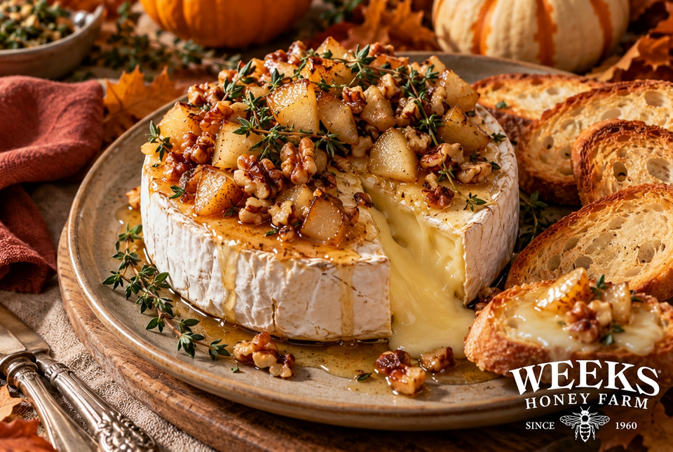 Weeks Tupelo Honey Baked Brie with Warm Pears and Walnuts | Thanksgiving