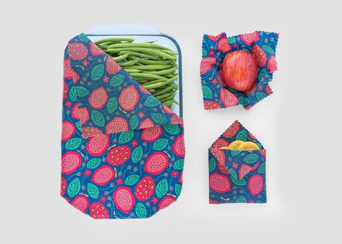 Beeswax Food Wrap - Dragonfruit Print | | beeswax Wraps from Meli Wraps