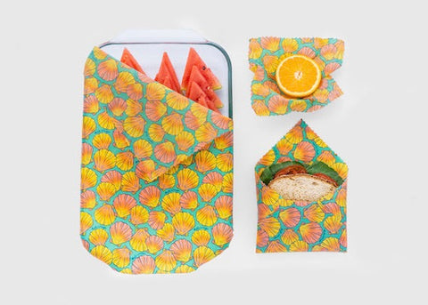 Beeswax Food Wrap - Sunrise Shell Print | | beeswax Wraps from Meli Wraps