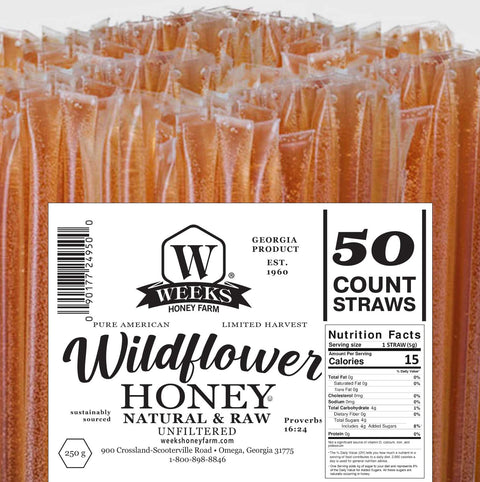 Raw Honey Straws | Orange Blossom, Wildflower, Raspberry Honey | Weeks Honey Farm
