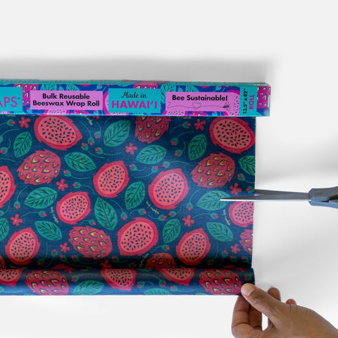 Beeswax Wrap Bulk Roll - Dragonfruit Print | | Beeswax Rolls from Meli Wraps