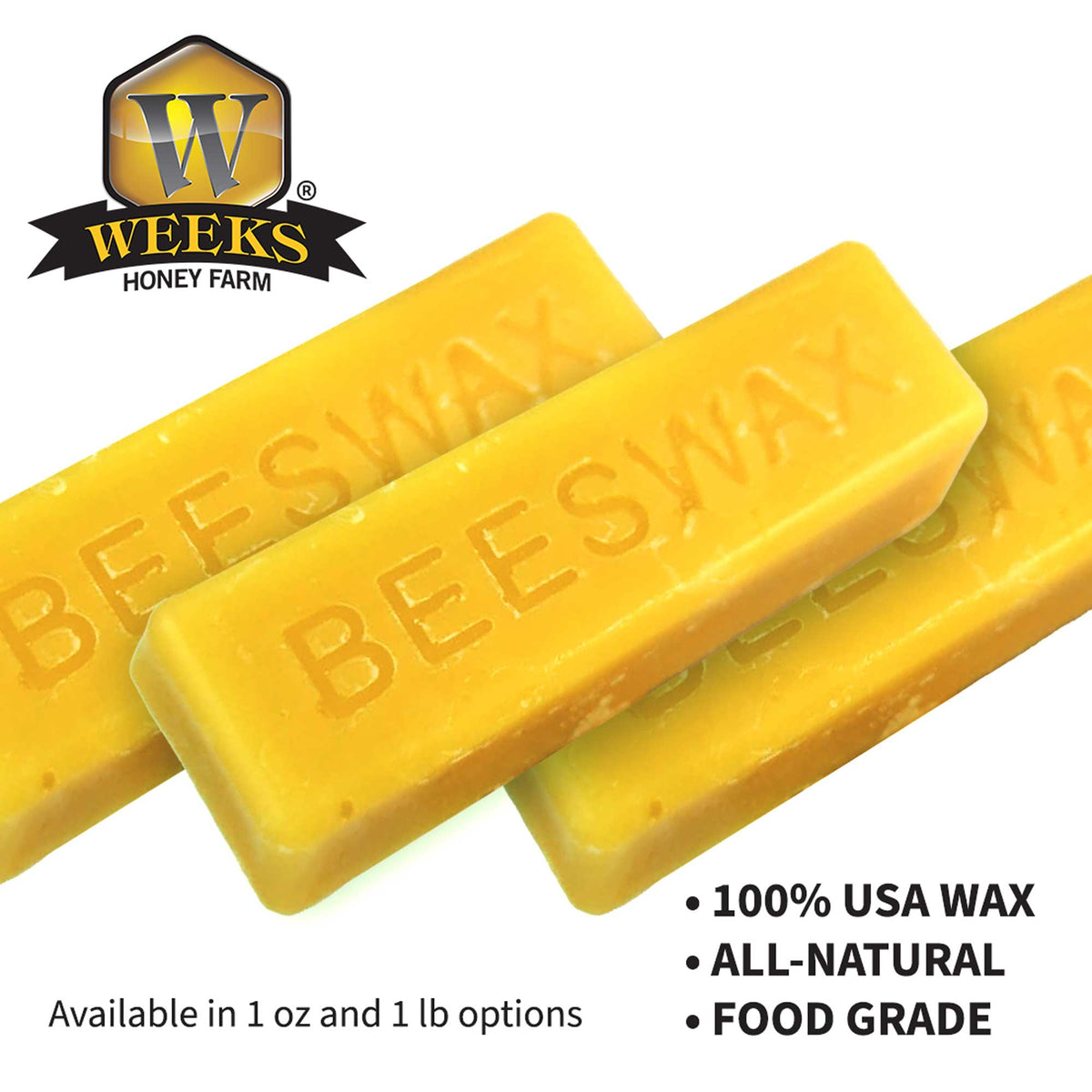 Pure American Beeswax 1oz bar — for candles, salves, polish