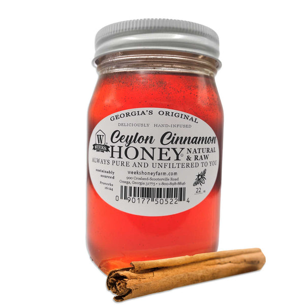 Ceylon Cinnamon Honey | Raw Infused True Cinnamon – 22 oz – Weeks Honey Farm