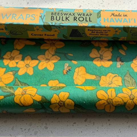 Beeswax Wrap Bulk Roll - Puakenikeni & Bee Print | | Beeswax Rolls from Meli Wraps