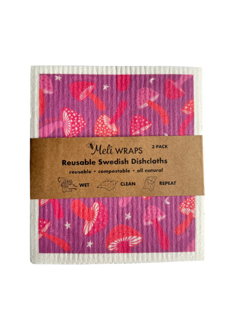 Purple Mushroom Swedish Dish Cloth Set of 3 | | from Meli Wraps