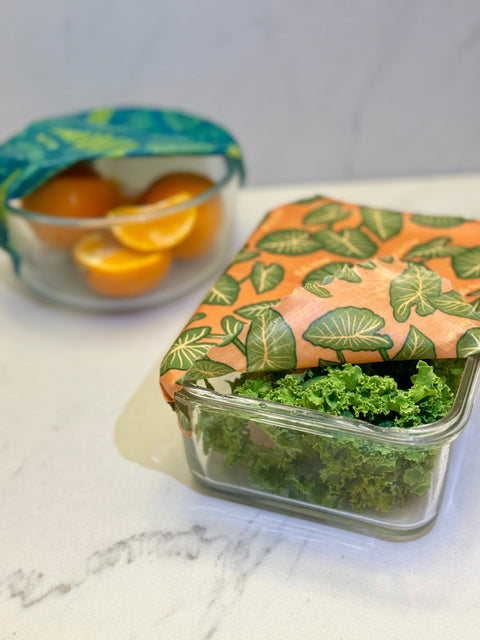 Beeswax Food Wrap - Kalo Print | MEDIUM + 2 SMALL - LUNCH PACK | beeswax Wraps from Meli Wraps