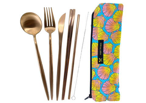 Meli Wraps Beeswax Wrap Bulk Roll + Cutlery Set in Shell Print | | Beeswax Rolls from Meli Wraps