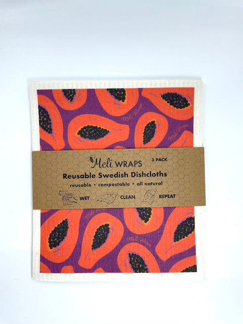 Papaya Swedish Dish Cloth Set of 3 | | from Meli Wraps