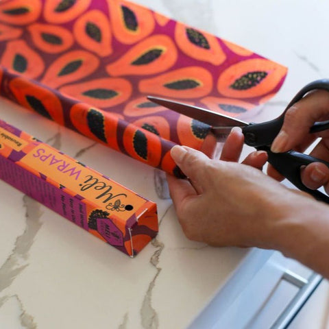 Beeswax Wrap Bulk Roll - Purple Papaya Print | | Beeswax Rolls from Meli Wraps