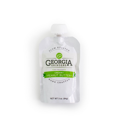 Georgia Grinders creamy peanut butter pouch on a white background