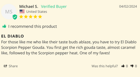 El Diablo - Scorpion Pepper Gouda from Wisconsin - House Cheese - Only $8.95! Order now at Weeks Honey Farm Fast shipping and excellent customer service.